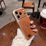 カスタム写真ラインアート iPhoneケース｜レーザー刻印・PUレザー｜iPhone 16〜18 Pro Max対応