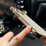 大人カッコいい 名入れ 文字入れ 柔らかラムスキン( lambskin Leather) 4色 iPhone用ケース(ゴールド：下部3D刻印）