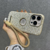 ラグジュアリー グリッター ダイヤモンドラインストーン リストストラップ付き 4色 iPhone用ケース