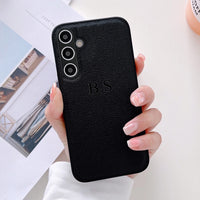 高品質レザーの イニシャル 数字も 刻印できる オーダーメイド 4色 Samsung Galaxy用ケース(Colorless：中央3D刻印）