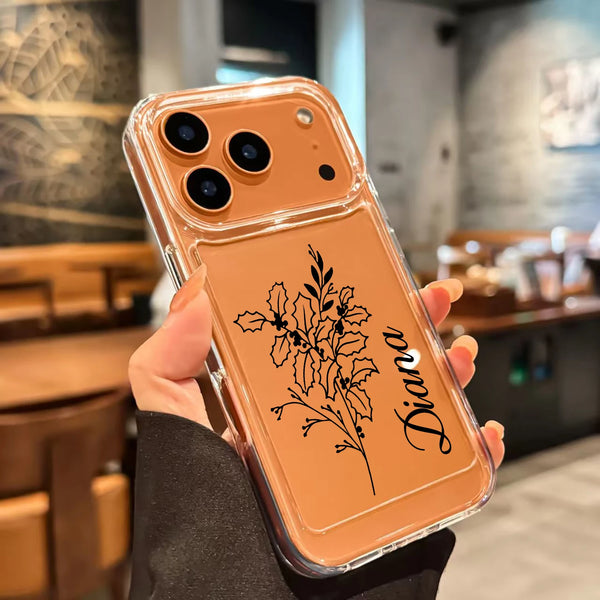 カスタム名 誕生花 好きな月の花柄 入り ロマンチックな贈り物 2色 iPhone用ケース