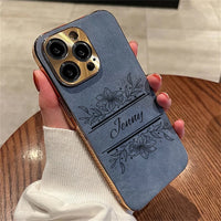 花柄に包んで 大人カッコいい 名入れ 文字入れ 柔らかラムスキン( lambskin Leather) 4色 iPhone用ケース