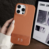 Magsafe機能付き 高品質フェイクレザー カスタム文字 Silver 刻印可 オーダーメイド ４色 iPhone用ケース