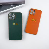 イニシャル入れ  ラグジュアリー Litchiレザーバンパーカバー オーダーメイド iPhone用ケース