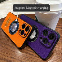 Magsafeタイプの高品質 ライチグレインレザー 名入れ イニシャル入れ オーダーメイド5色 iPhone用ケース(ゴールド3D刻印）