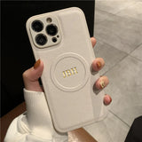 Magsafe機能付き 高品質レザー カスタム文字 刻印可 オーダーメイド 3色 iPhone用ケース(ゴールド：中央3D刻印）