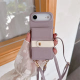 便利な ウォレット型 ミラー カードホルダー クロスボディストラップ付きケース ４色 iPhone用ケース