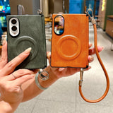 Samsung Galaxy Z Fold8対応 高級ビジネス風クレイジーホースレザーケース｜MagSafe対応・ワイドリストストラップ付き・耐衝撃保護カバー