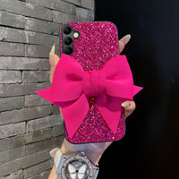 Luxury ラインストーンと蝶ちょう結び グリッターレザーファッション Samsung Galaxy用ケース