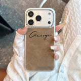 名入れ iPhone用ケース｜デニム調レザー・カスタムネーム対応