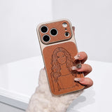 カスタム写真ラインアート iPhoneケース｜レーザー刻印・PUレザー｜iPhone 16〜18 Pro Max対応