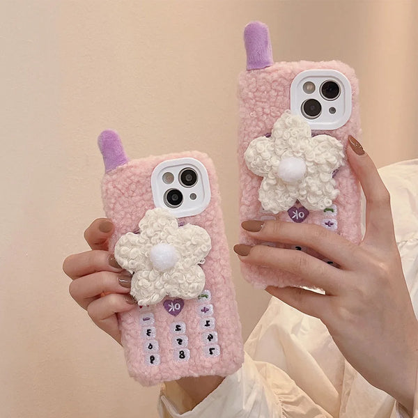 韓国スタイル キュートなホワイトフラワー3Dガラケー模様のiPhone用ケース