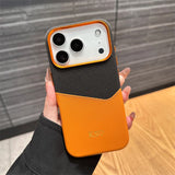 イニシャル刻印・マグネット式カードホルダー付き 高級PUレザーケース（ゴールド）｜iPhone 12〜17 / Pro Max・Plus 対応