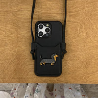 可愛いワンちゃん カードポケット付き クロースバディー 3色 iPhone用ケース