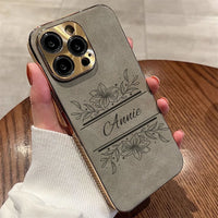 花柄に包んで 大人カッコいい 名入れ 文字入れ 柔らかラムスキン( lambskin Leather) 4色 iPhone用ケース
