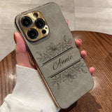 花柄に包んで 大人カッコいい 名入れ 文字入れ 柔らかラムスキン( lambskin Leather) 4色 iPhone用ケース