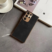 大人カッコいい 名入れ 文字入れ 柔らかラムスキン( lambskin Leather) 4色 Samsung Galaxy用ケース(Colorless：中央3D刻印）