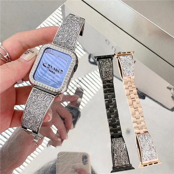 ファッショナブルなダイヤモンドブレスレットスタイル 3色 Apple Watchベルト&保護ケース