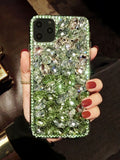 Handmade 輝くクリスタルが全面に グリーンクリスタル iPhone用ケース