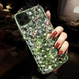 Handmade 輝くクリスタルが全面に グリーンクリスタル iPhone用ケース