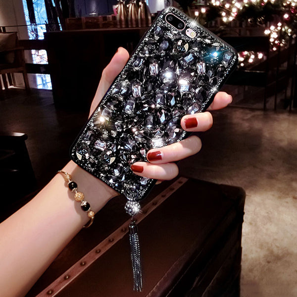 クリスタルラインストーン ダイヤモンドペンダント付き 4色 iPhone用ケース