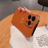 イニシャル入れ  ラグジュアリー Litchiレザーバンパーカバー オーダーメイド iPhone用ケース